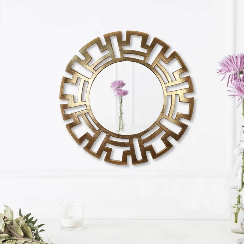 Cocovey Handcrafted Round Gold Aluminium Wall Mirror – Elegant Home Decor - Home & Kitchen by Orobe