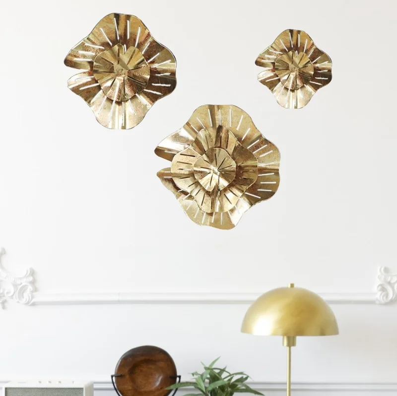 Brass Gold Floral Metal Wall Art With Petal Design - Home & Kitchen by Orobe