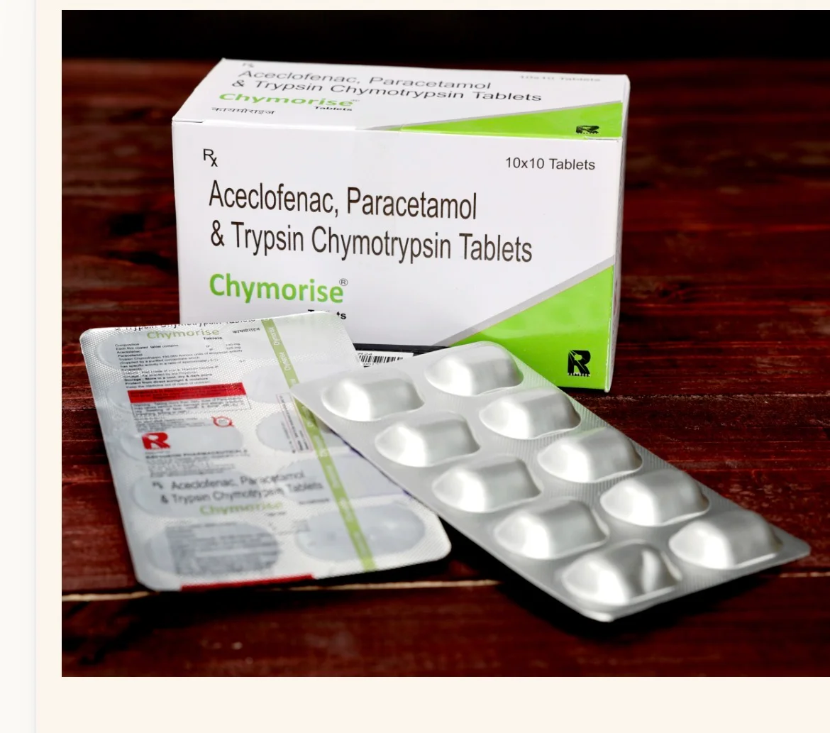 Aceclofenac 100mg Paracetamol 325mg Trypsin-Chymotrypsin 1,50,000 AU Film-Coated Tablets - Healthcare & Medical by Raytheon Pharmaceuticals