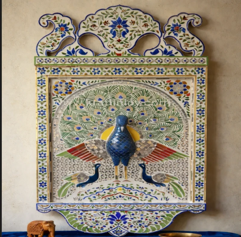 Heritage Peacock Mirror Inlay Artwork - Home & Kitchen by Kraftinlay
