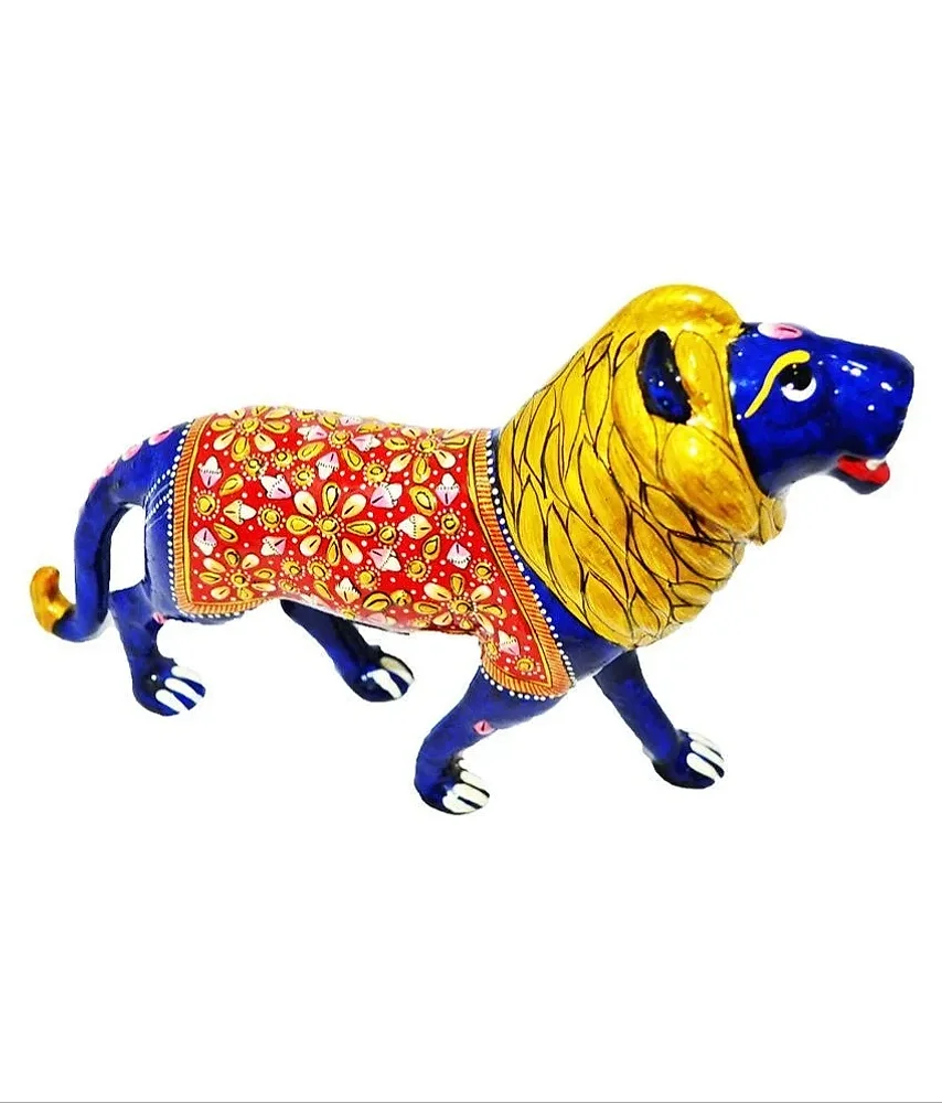 Aluminium Meenakari Blue Lion Sculpture for Interior Decor - Home & Kitchen by Lav Craft