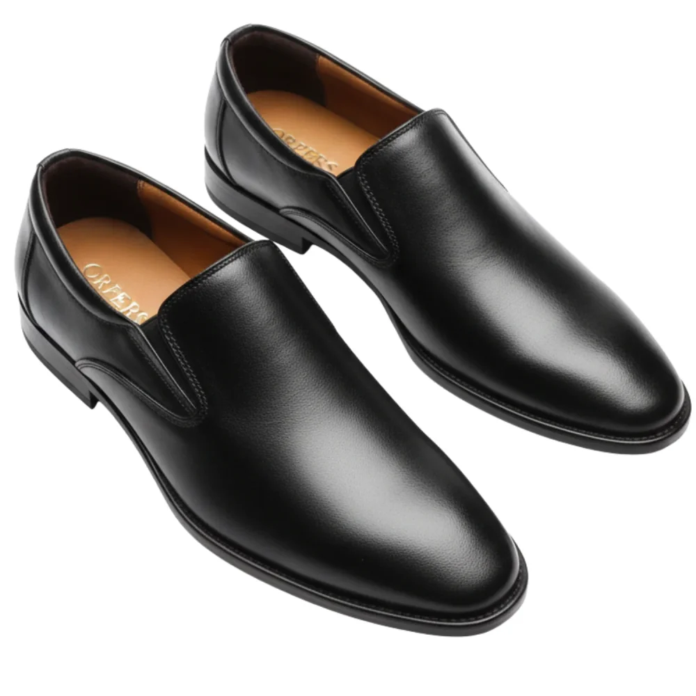 ORPERS Men's Black Genuine Leather Slip-On Loafers - Footwear, Bags & Leather Goods by Axus Align