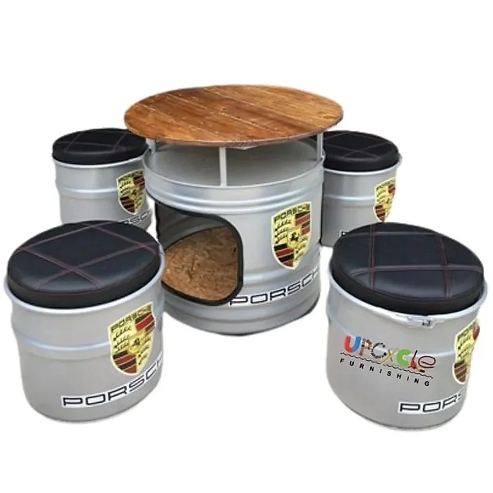 PORSCHE Barrel 4 Seater Set with Table UF 272 - Furniture & Interiors by Upcycle Furnishing India