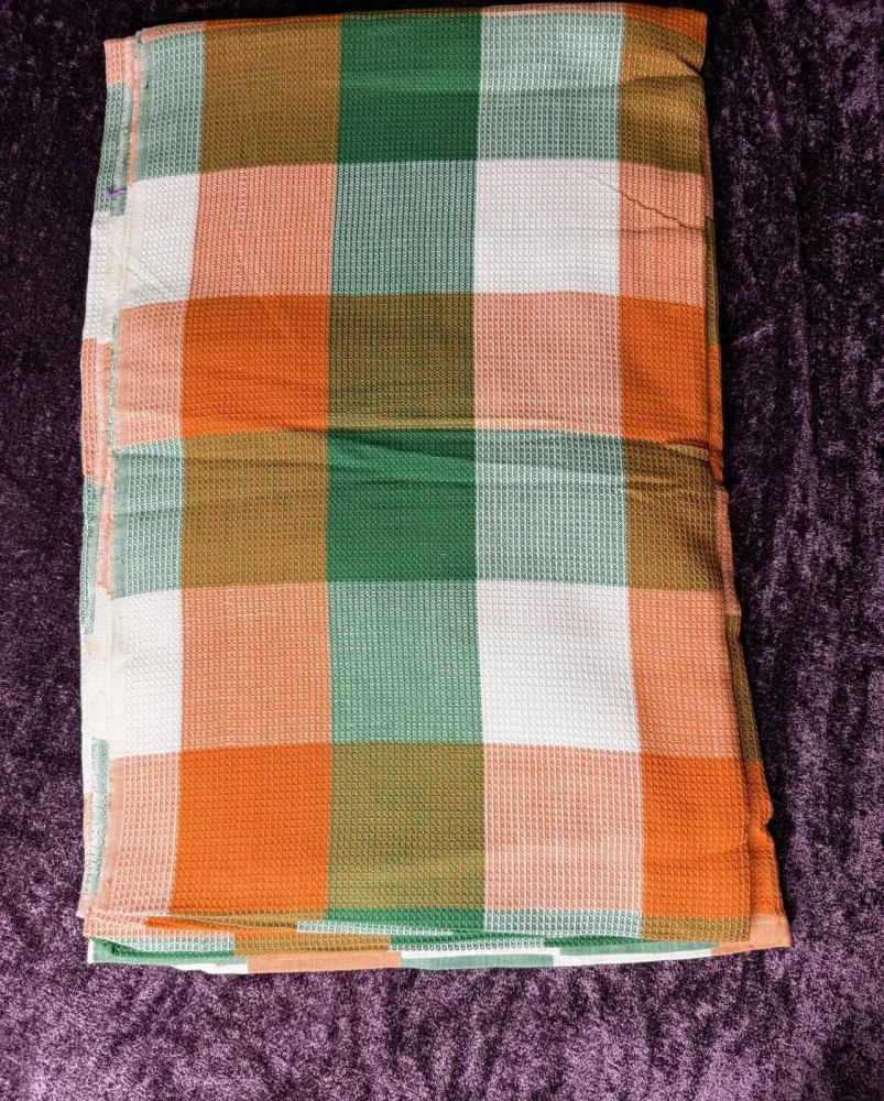 Orange Cotton Checked Bedsheet - Textiles & Apparel by Ains Overseas