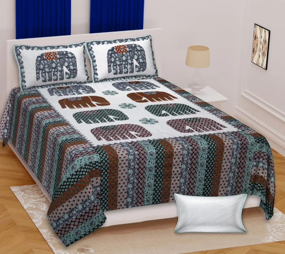Shriex Barmeri Elephant Print Cotton King Size Bedsheet - Textiles & Apparel by Shriex Enterprises