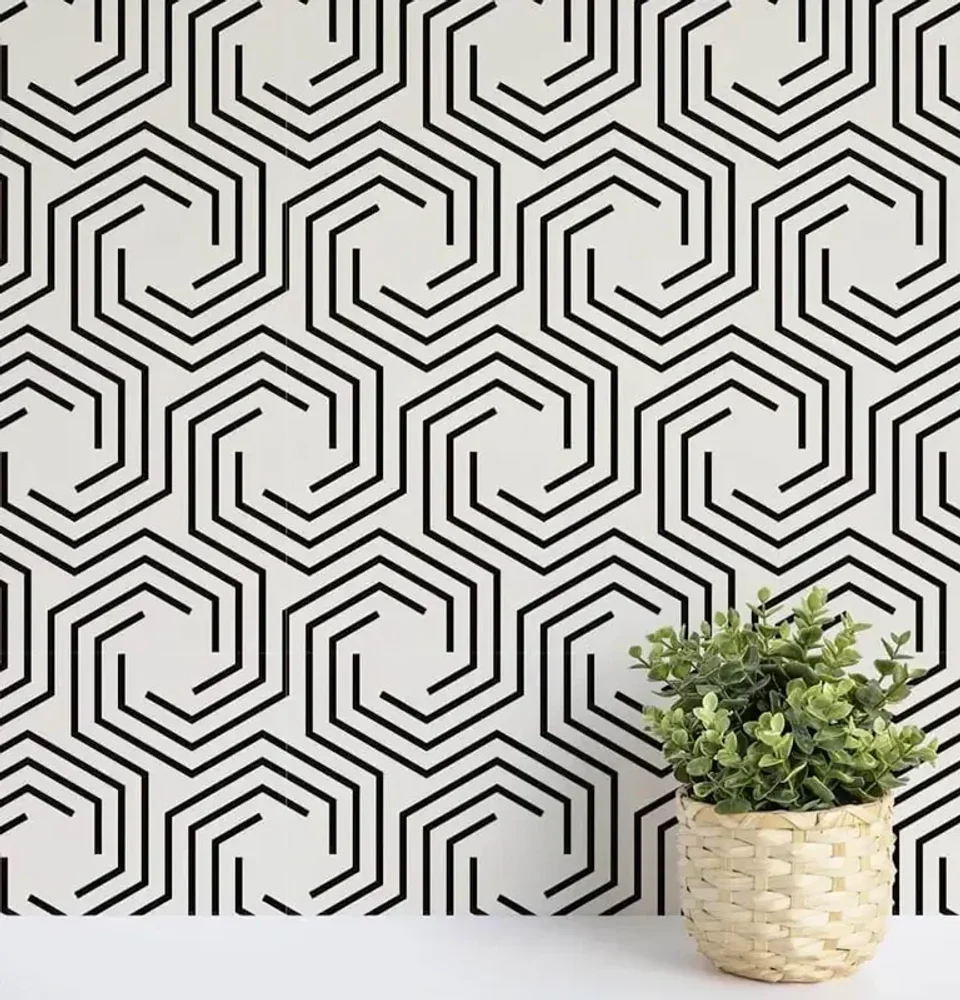 Geometric Design Wallpaper Roll - Furniture & Interiors by M/S. Happy Home Decor