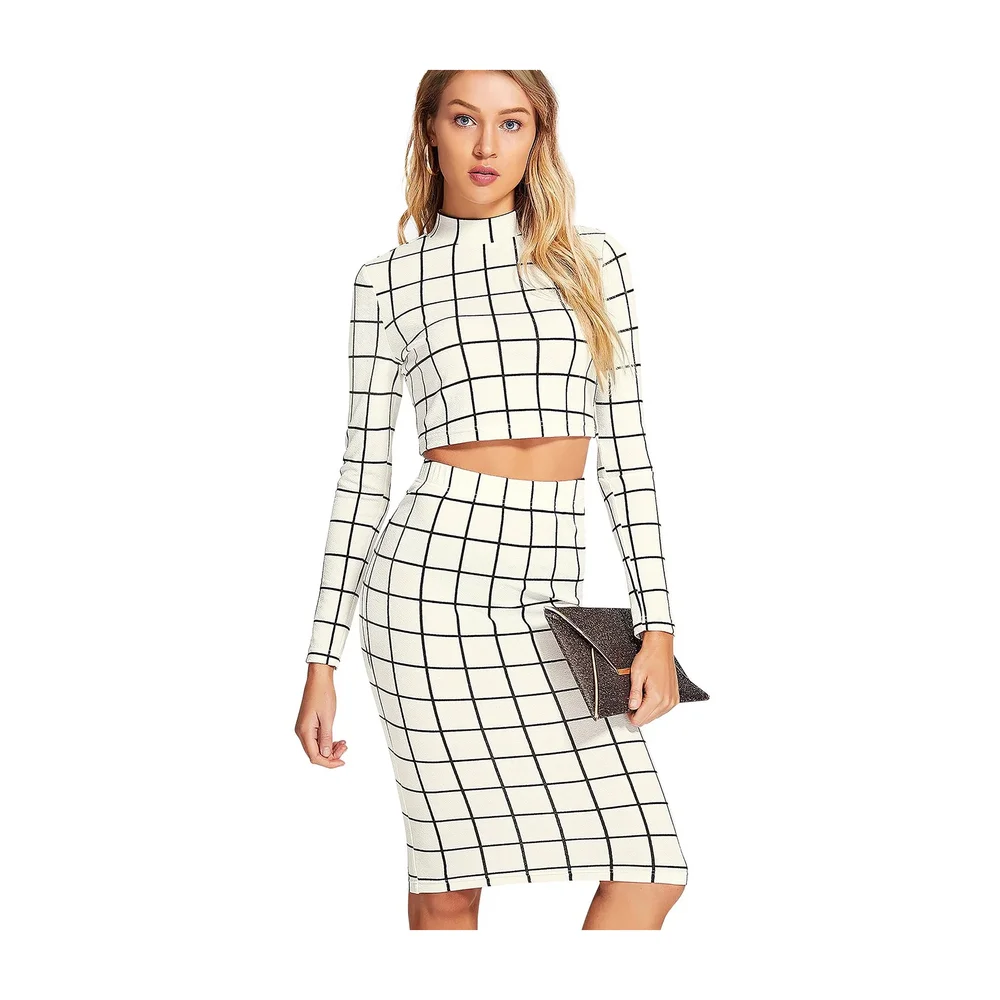 White Checkered Top and Skirt Set (L) - Textiles & Apparel by Cara Exim