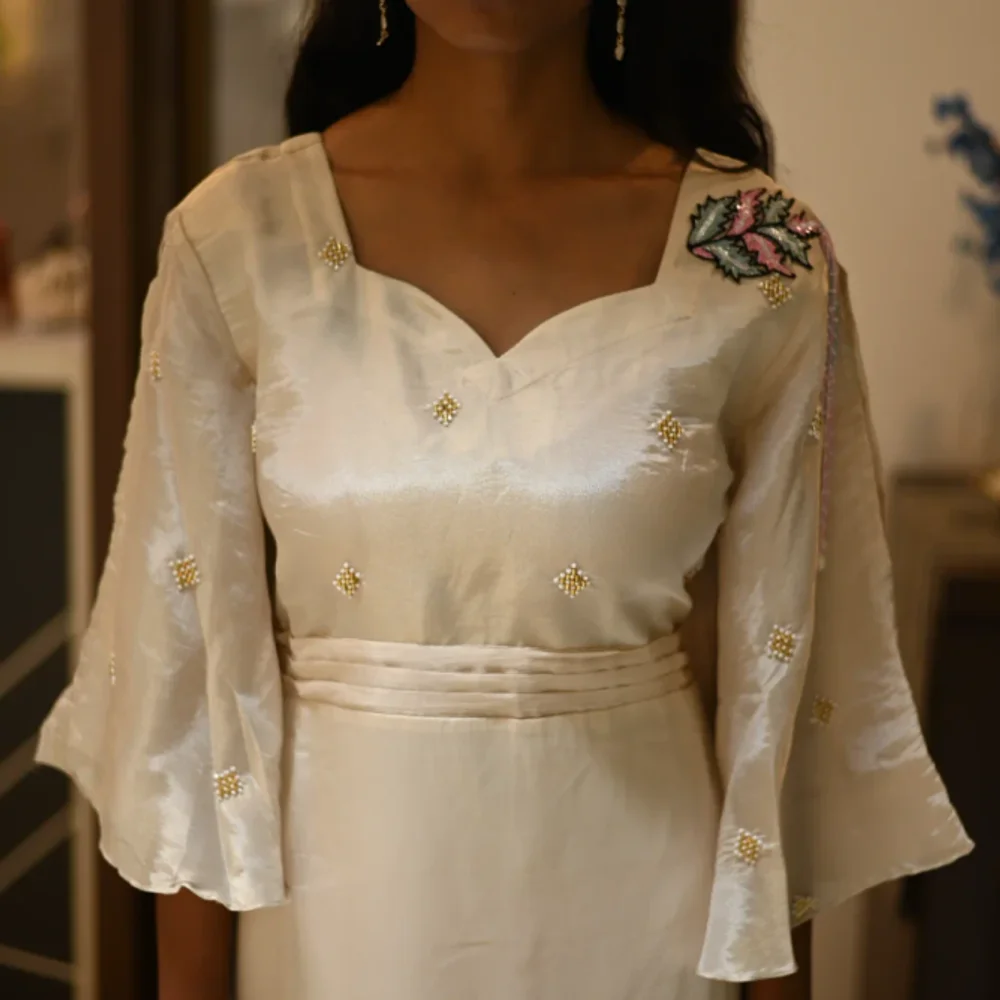 Embroidered Chinon Silk Maxi Dress - Textiles & Apparel by Ivaayaa