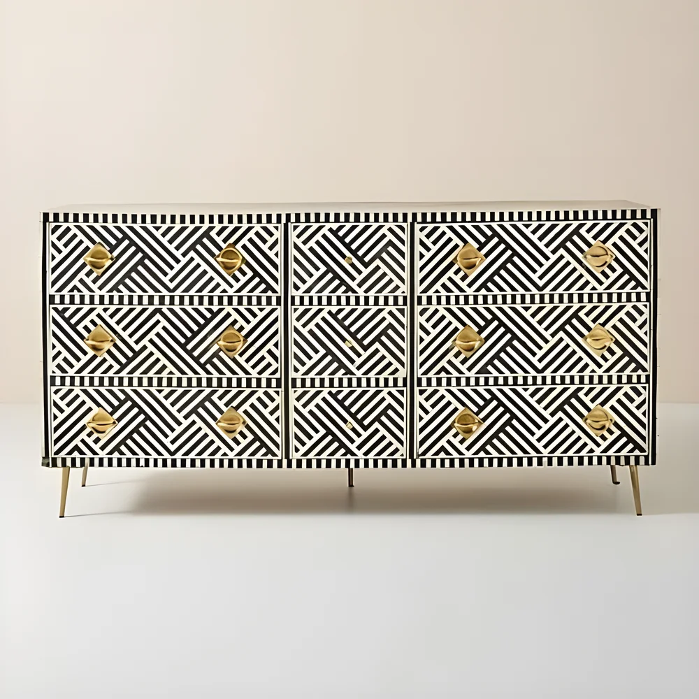 Bone Inlay Dresser with Gold Metal Stand - Furniture & Interiors by Razvi Exports