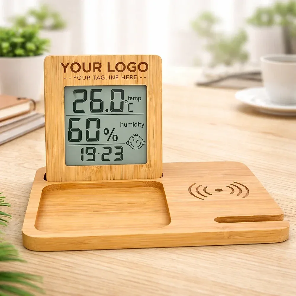 Wooden Wireless Charging Desk Organizer with Digital Clock - Home & Kitchen by Rudraksh Enterprises