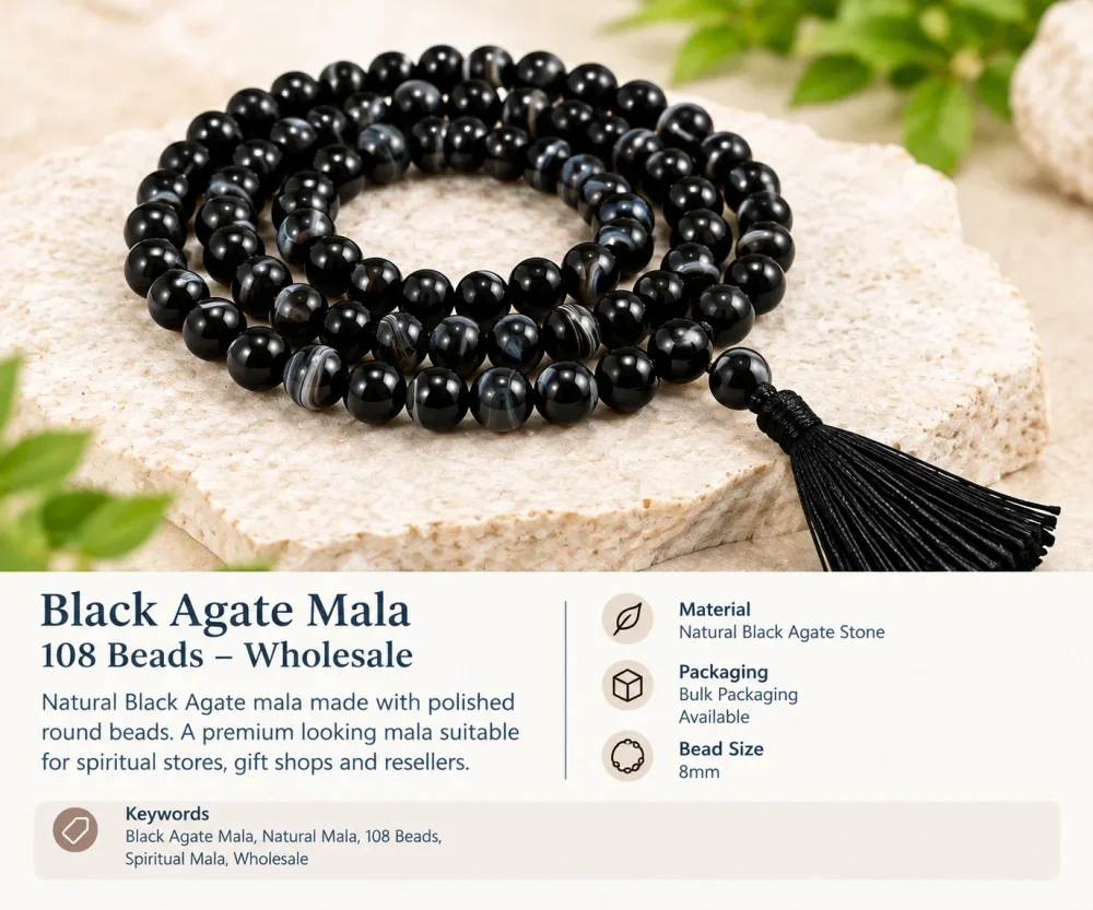 Natural Black Agate Stone Mala - Handicrafts & Gifts by Sarah Agate