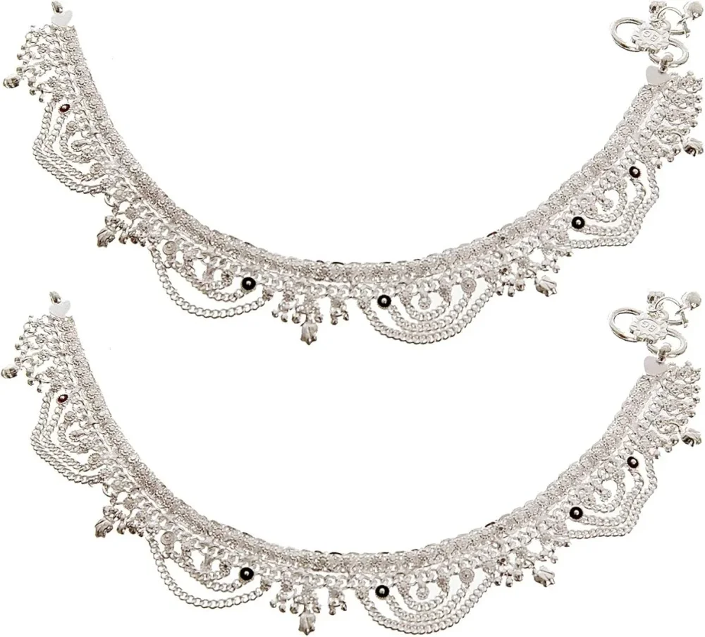Silver Anklet Pair for Daily Use - Gems & Jewelry by Jai Maa Banjari Artificial Jwellery