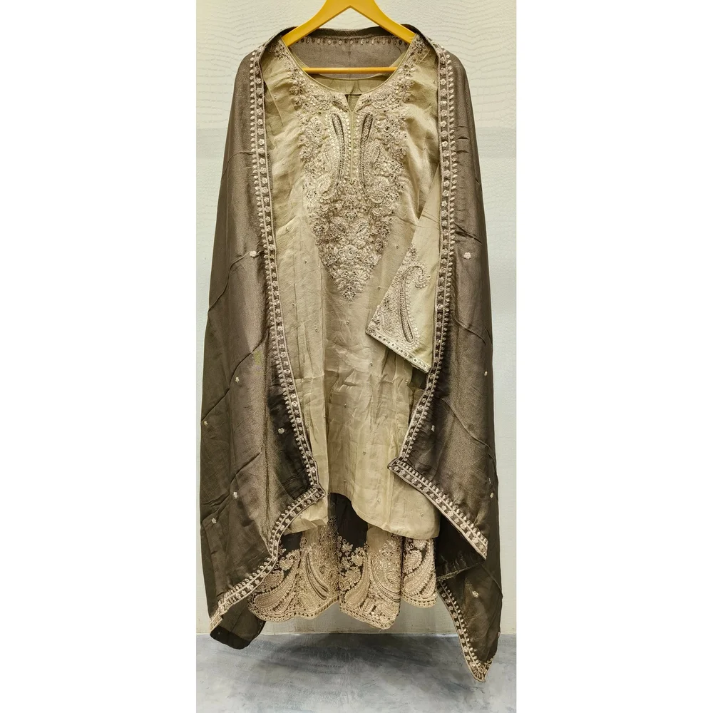 Raw Silk Kameez with Thread Embroidery and Silk Dupatta - Textiles & Apparel by Ayzel Pvt. Ltd.