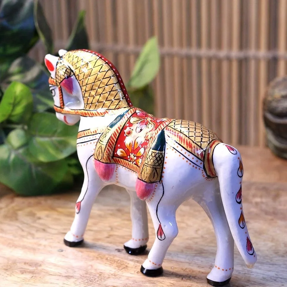 White Metal Meenakari Horse Figurine for Interior Decor - Home & Kitchen by Lav Craft