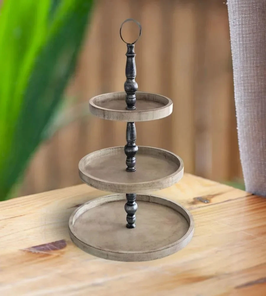 Three-Tiered Wooden Serving Tray - Home & Kitchen by Razvi Exports