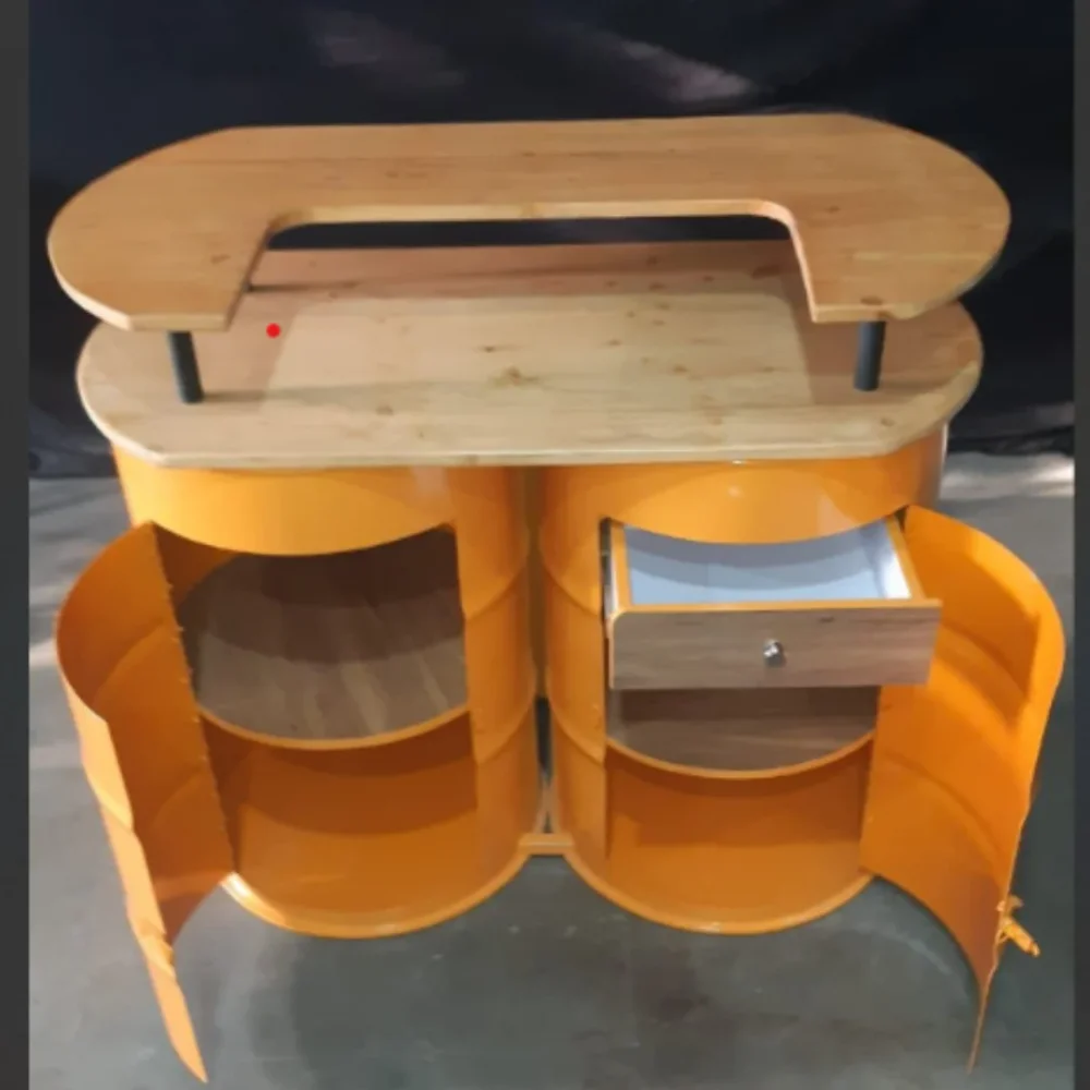 Barrel-Shaped Cash Counter with Storage - Furniture & Interiors by Upcycle Furnishing India