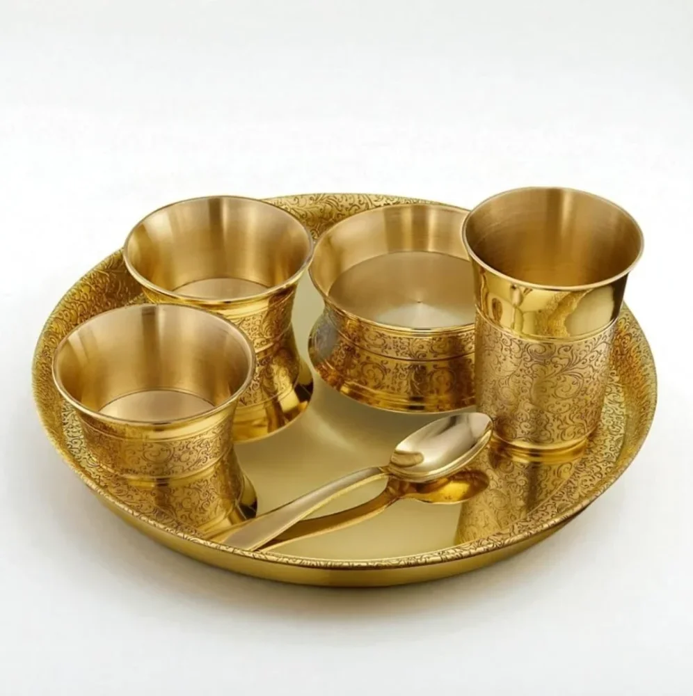 Round Brass Thali Set - Home & Kitchen by Infinity Craft