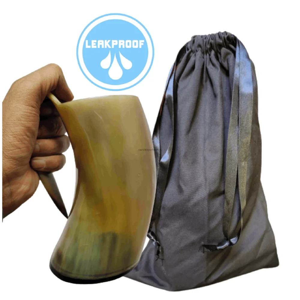 Natural Horn Beer Mug Tankard with Hardwood Bottom - Home & Kitchen by Razvi Exports