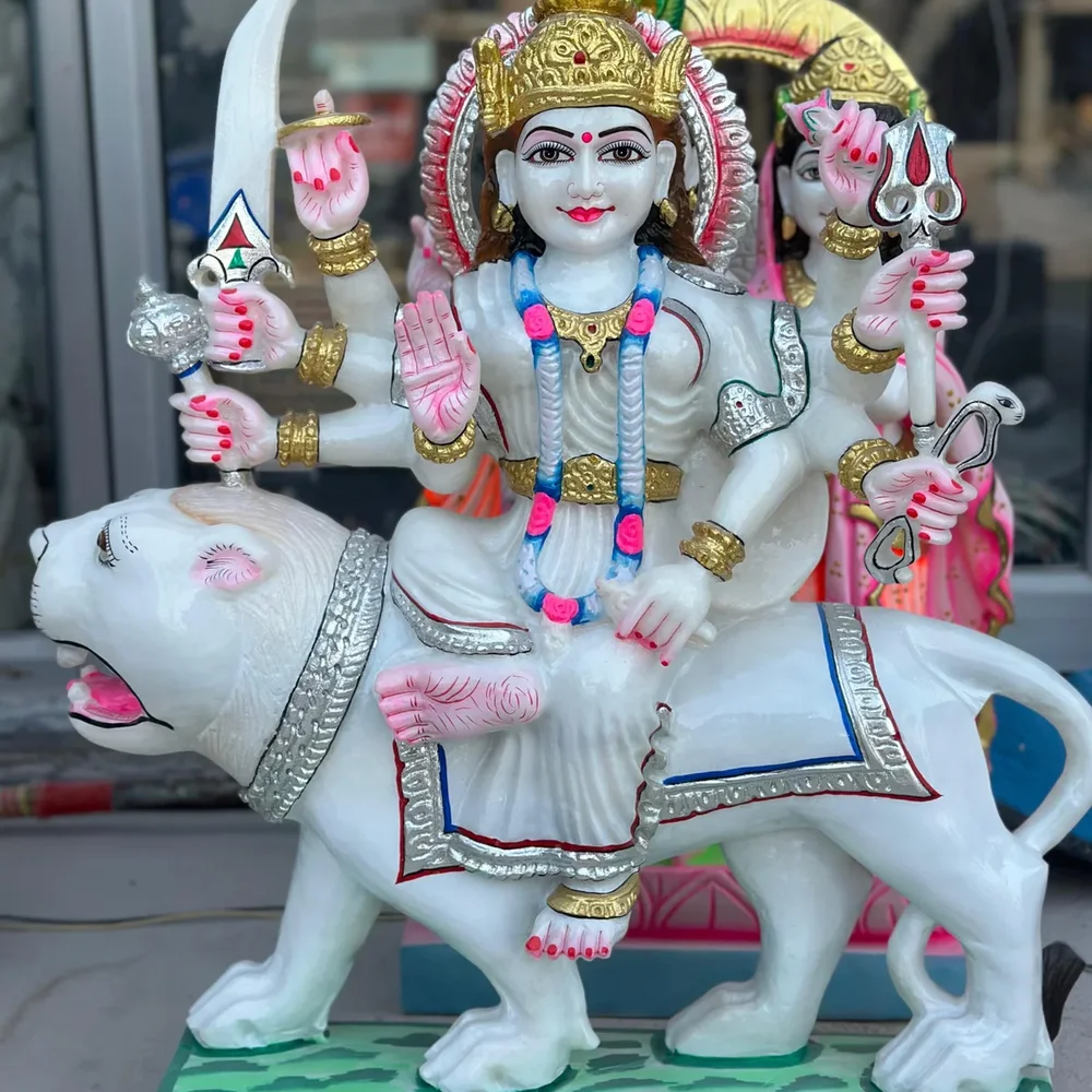 2.5 Feet White Marble Durga Idol - Handicrafts & Gifts by Bharat Murti Art