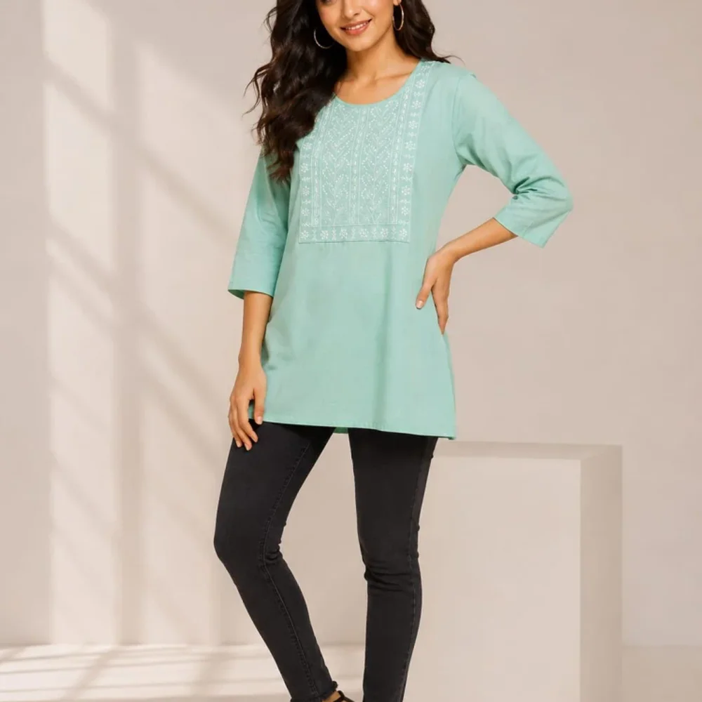 Short Embroidery Kurti - Textiles & Apparel by Somnath Art