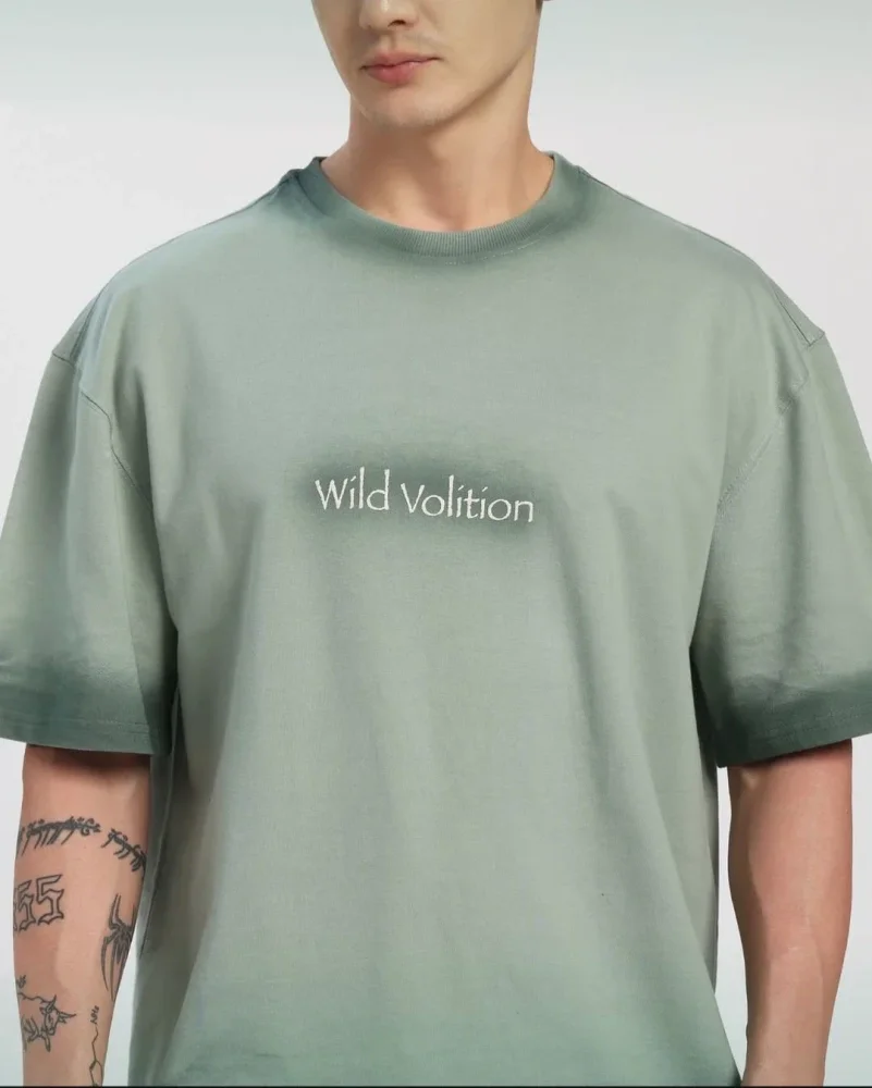Sage Green Oversized Half-Sleeve Cotton T-Shirt - Textiles & Apparel by Wildvolition Pvt. Ltd.