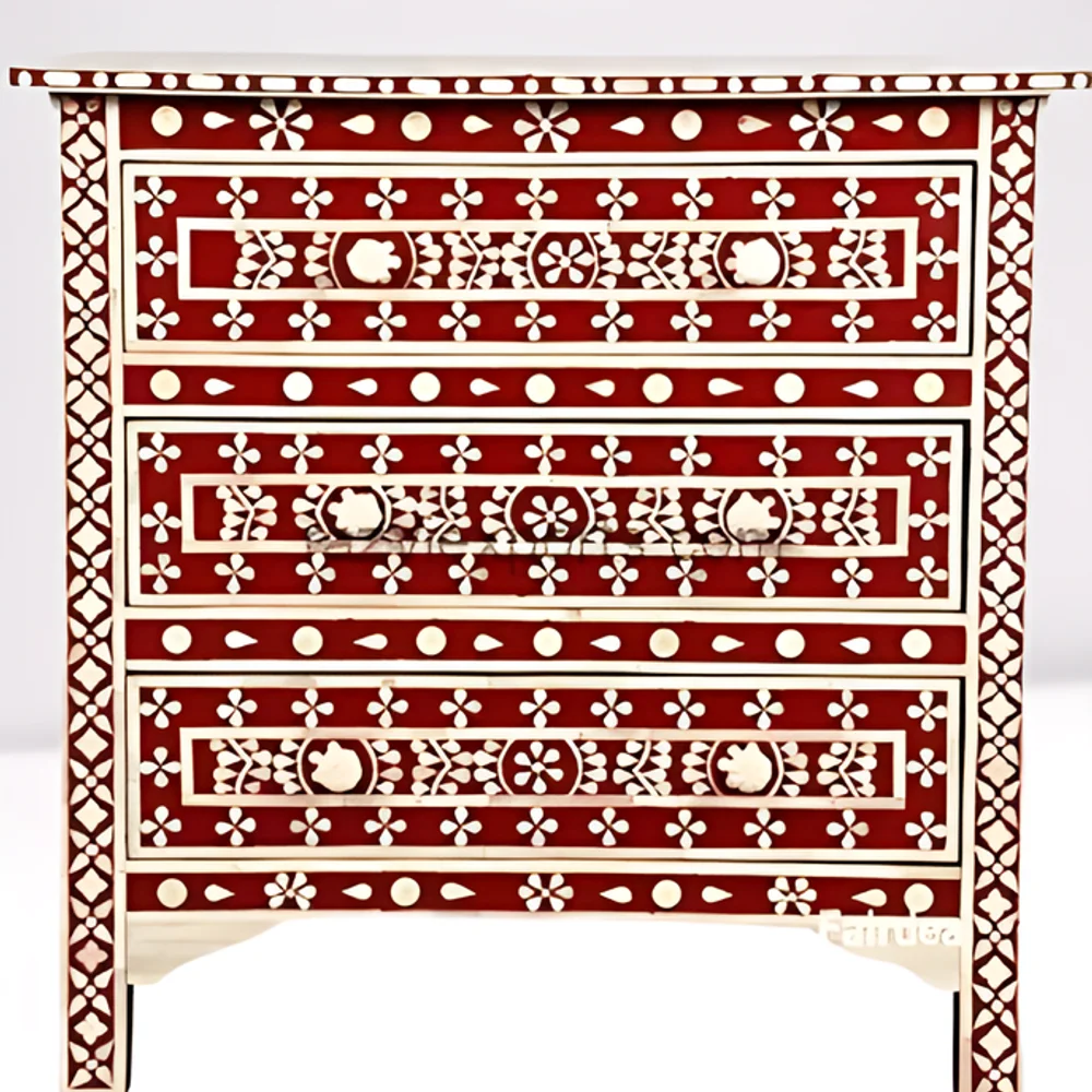 Bone Inlay Red Floral Chest Of Drawers for Hospitality - Furniture & Interiors by Razvi Exports