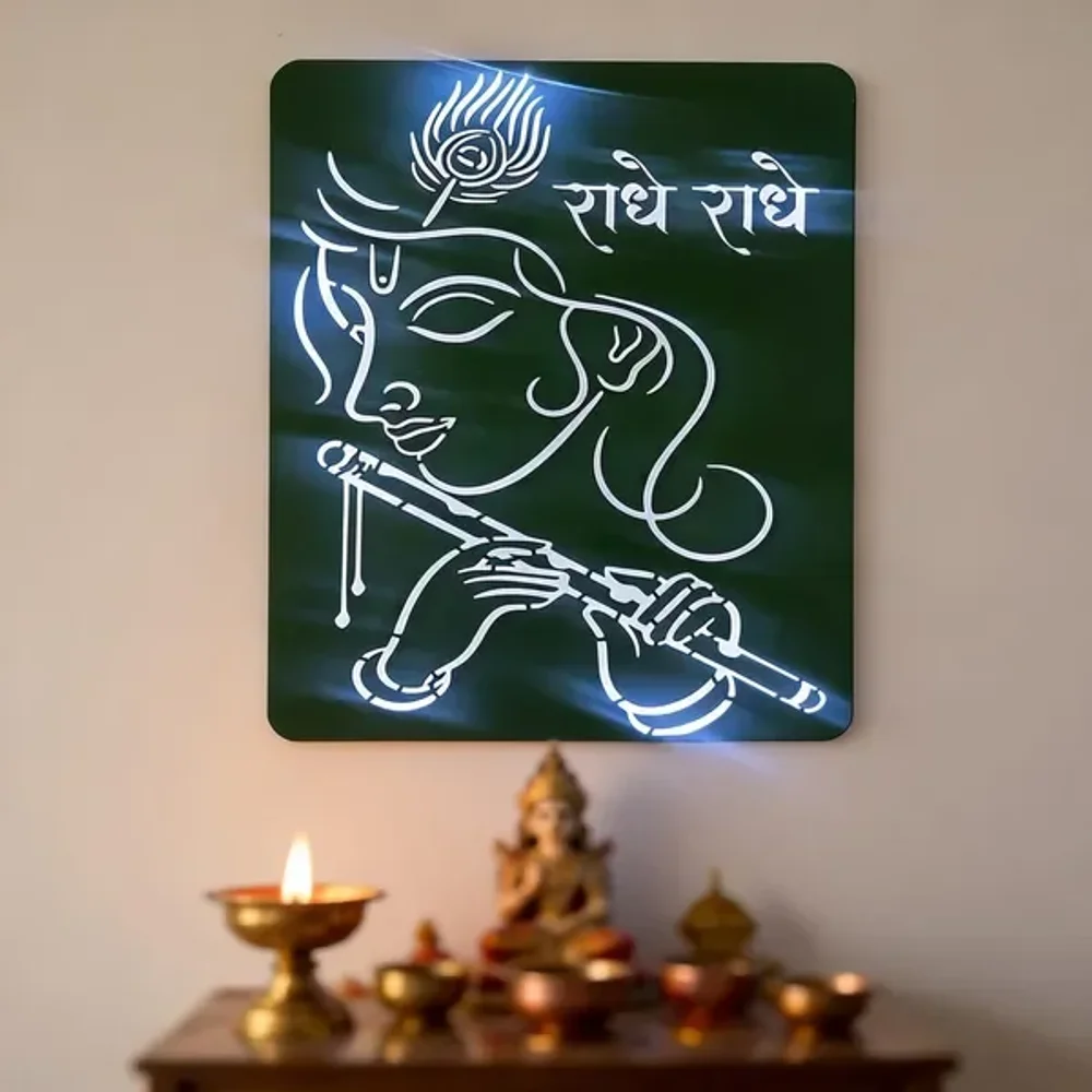 Metal Square LED Wall Poster with Lord Krishna Theme - Handicrafts & Gifts by Golden Engg Works