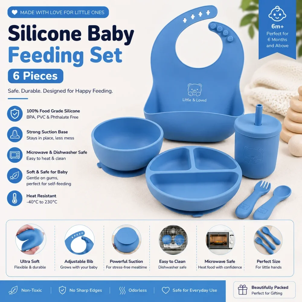 6 Piece Silicone Baby Feeding Set, Beige - Plastics & Rubber by Zumm Essential