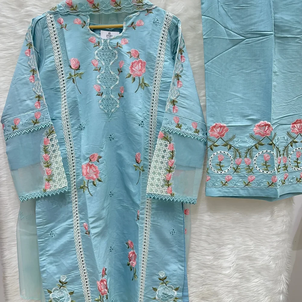 Embroidered Lawn Organza Salwar Kameez - Textiles & Apparel by Ayzel Pvt. Ltd.