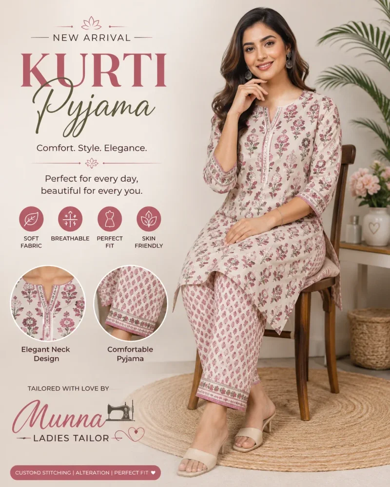 Women's 2-Piece Kurta Pyjama Set - Textiles & Apparel by Munna Ladies Tailor