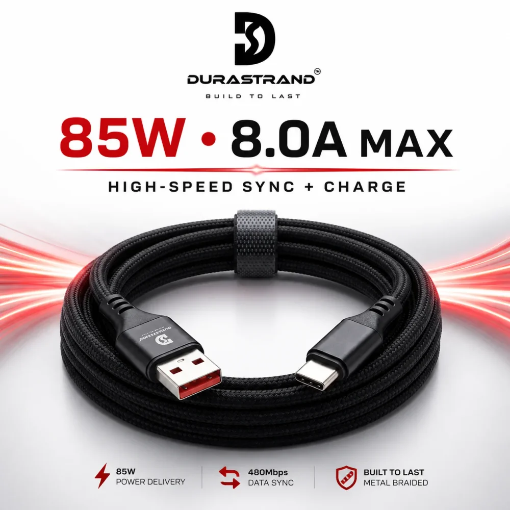 Durastrand 85W Type-A to Type-C Braided Data Cable - Electronics & Electrical by Syncore Technologies