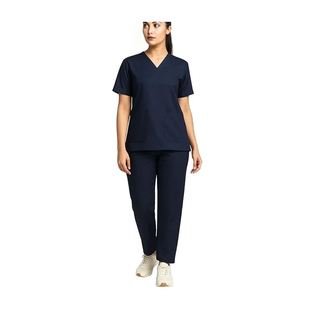 Kifzi Women's Antimicrobial Spandex Scrub Suit, Navy, Size M - Textiles & Apparel by Accurate Surgicals