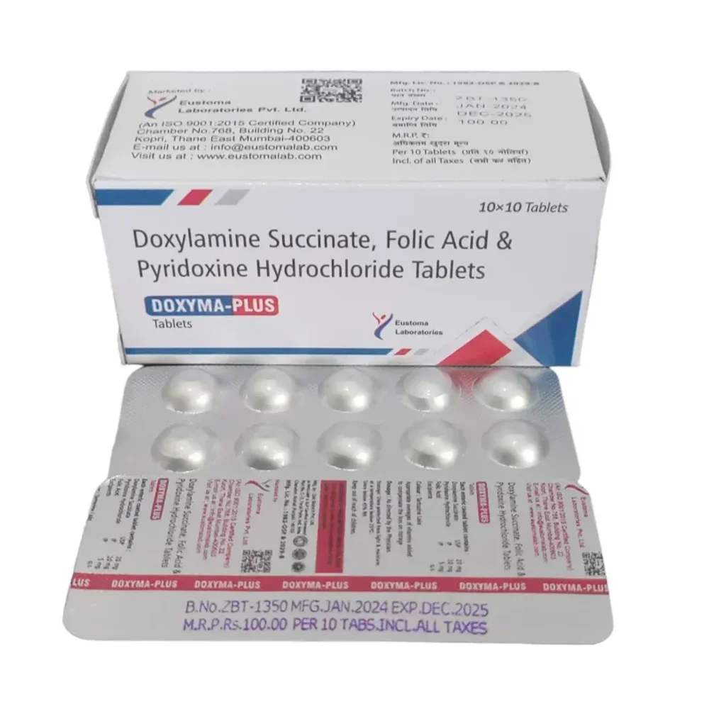 Doxylamine Succinate 20mg Pyridoxine Hcl 20mg Folic Acid 5mg Tablet - Healthcare & Medical by Eustoma Laboratories Pvt. Ltd.