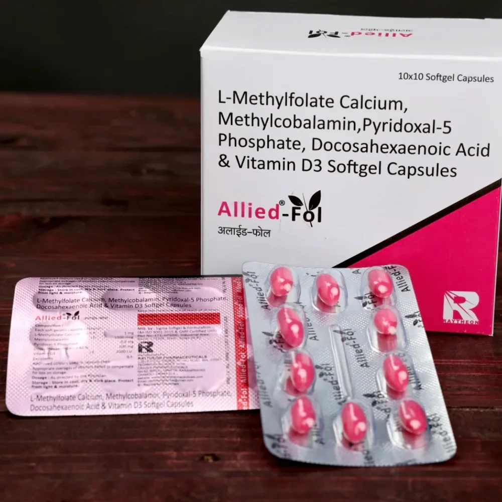 Allied-Fal Softgel Capsules with Folic Acid, B Vitamins, Omega-3 & Vitamin D - Healthcare & Medical by Raytheon Pharmaceuticals