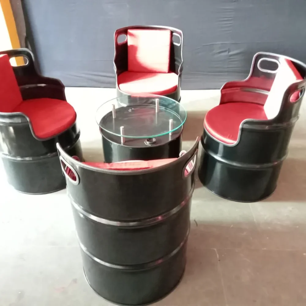 Barrel Back 4 Seater Sofa Set with Glass Table - Furniture & Interiors by Upcycle Furnishing India