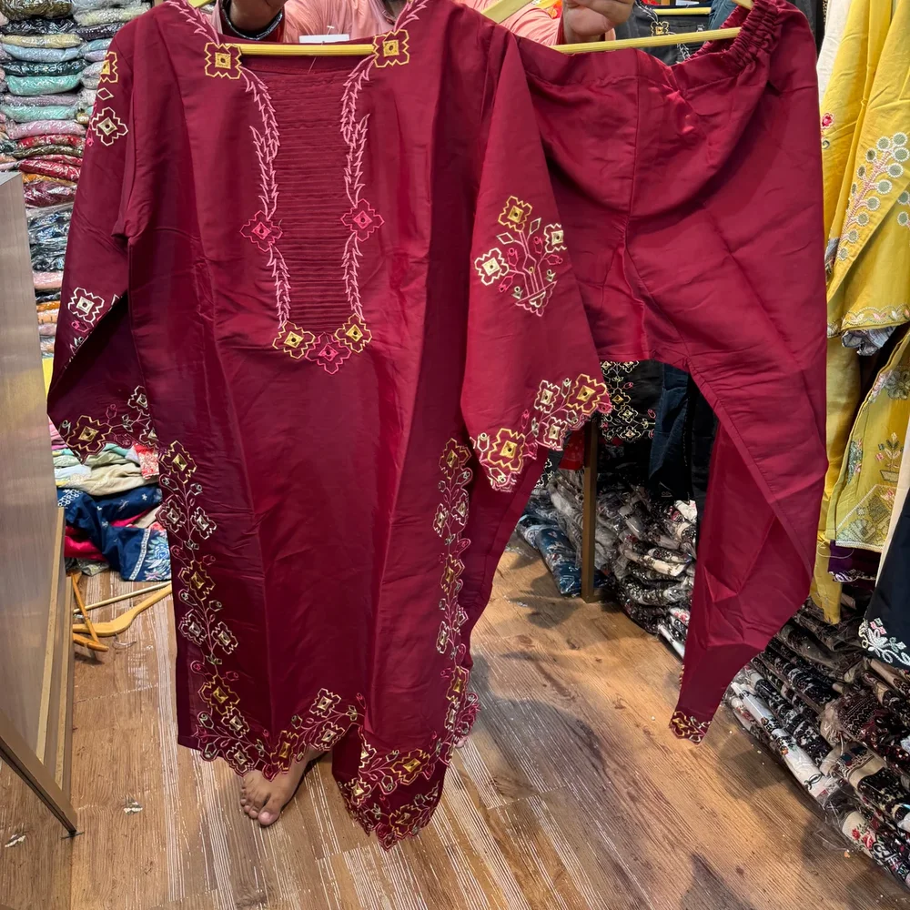 Maroon Embroidered Kurta and Pants Set - Textiles & Apparel by Ayzel Pvt. Ltd.
