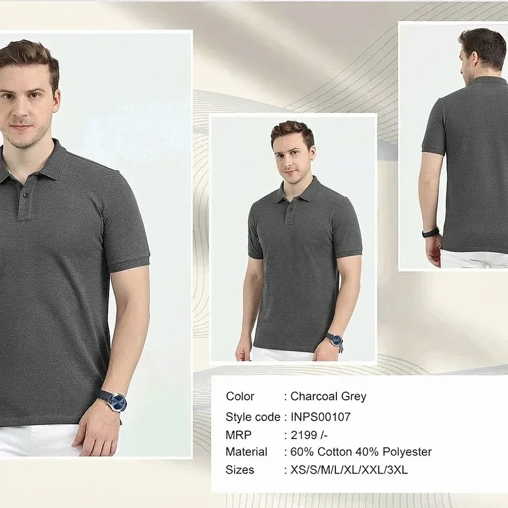 Charcoal Grey Polyester Polo Neck T-Shirt - Textiles & Apparel by Lotus Gifting Solutions