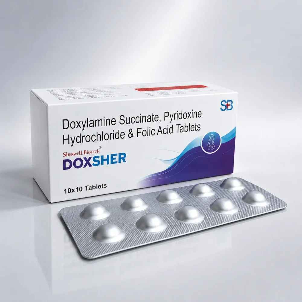 Doxylamine Succinate Pyridoxine Folic Acid Tablets - Healthcare & Medical by Sherwell Biotech