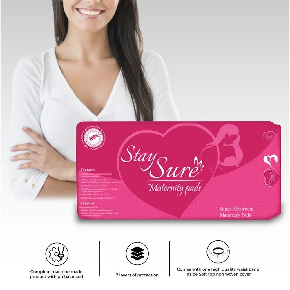Staysure Cotton Disposable Maternity Pads XL with Waistband, 10 Pads - Healthcare & Medical by Agrawal Associates