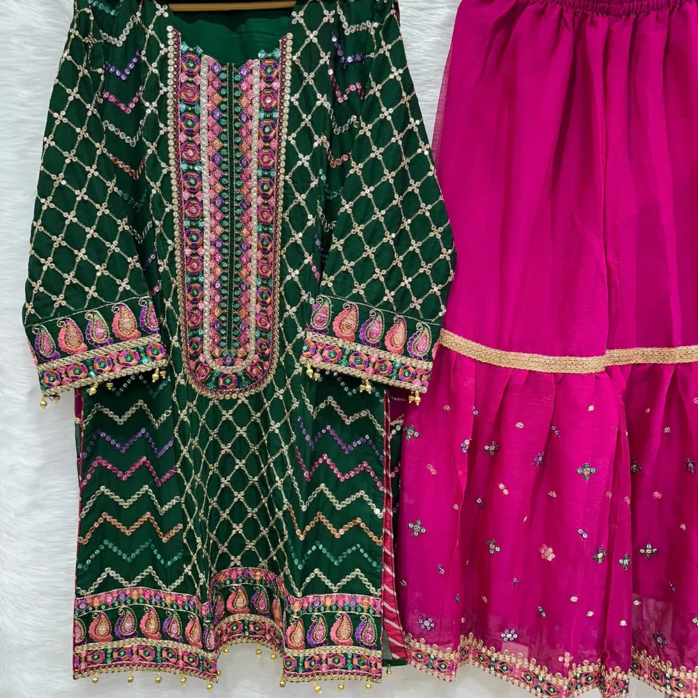 Chiffon Wedding Dress with Gharara - Textiles & Apparel by Ayzel Pvt. Ltd.