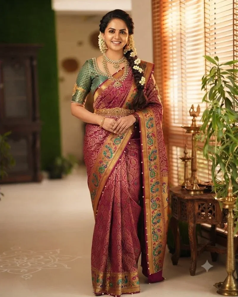 Art Silk Jacquard Saree with Copper Work Border - Textiles & Apparel by Premium Collections
