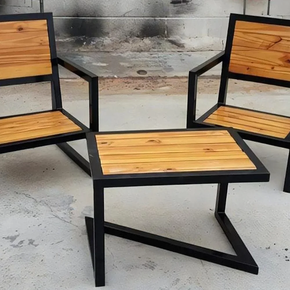 2 Seater Steel Frame Wood Sofa Set - Furniture & Interiors by Upcycle Furnishing India