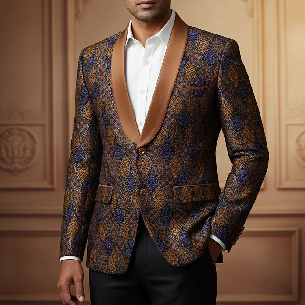 Brocade Tuxedo Blazer with Shawl Collar - Textiles & Apparel by G M Apparels