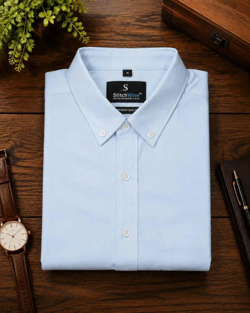Men's Light Blue Oxford Full Sleeve Button-Down Shirt - Textiles & Apparel by Paloma Casual