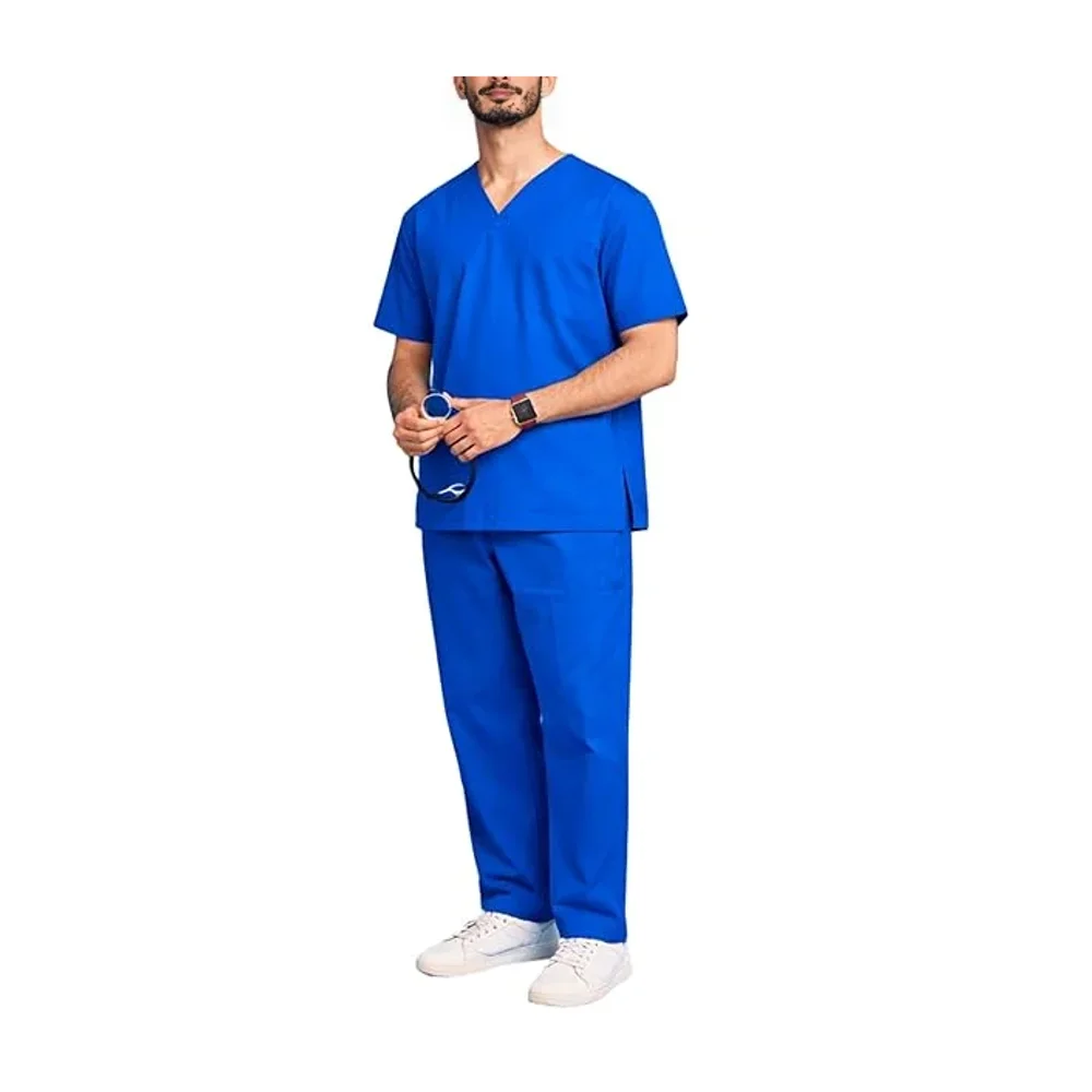 Kifzi Antimicrobial Spandex Men's Scrub Suit Royal Blue - Textiles & Apparel by Accurate Surgicals