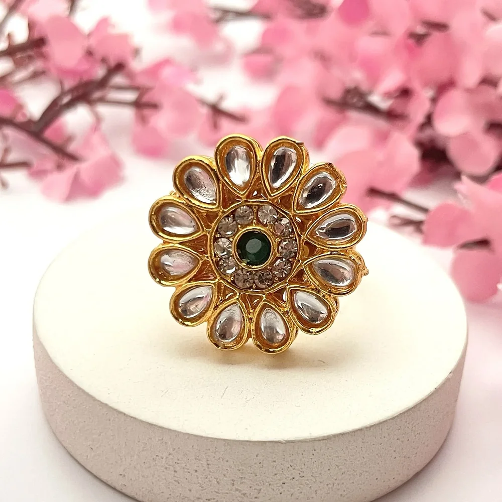 Flower Shaped Kundan Rani Ring - Gems & Jewelry by C.luniaandsons