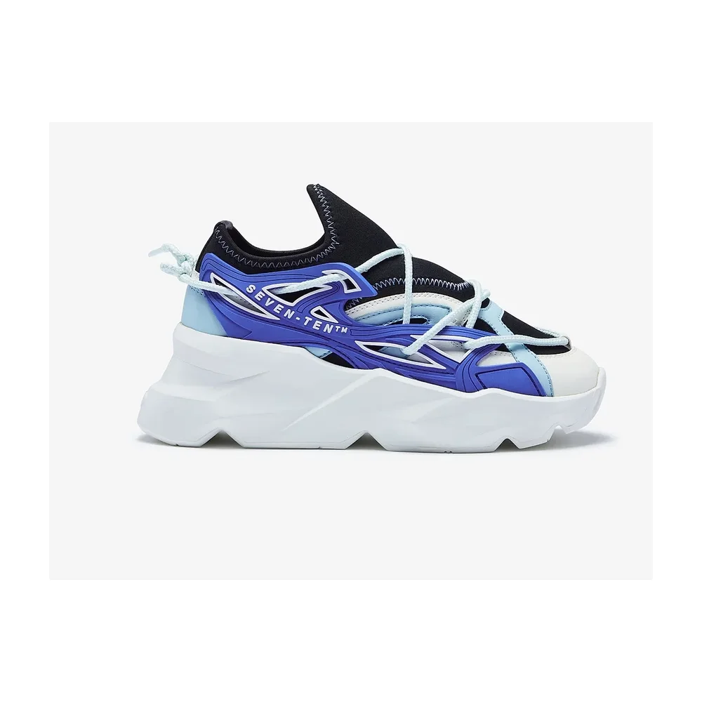 7-10 Hydra Blue & White Color-Blocked Vegan Chunky Sneakers - Footwear, Bags & Leather Goods by Disruptive Fashion Pvt. Ltd.