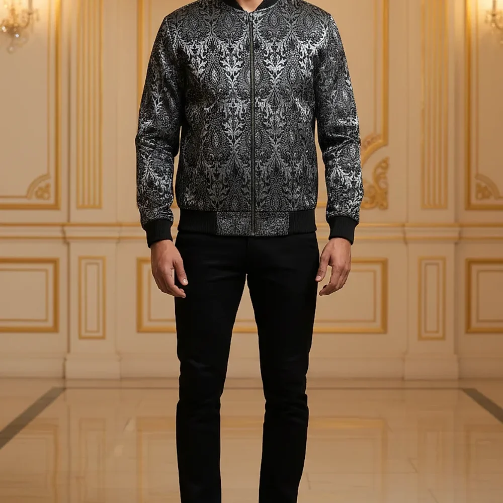 Men’s Ornate Jacquard Bomber Jacket - Textiles & Apparel by G M Apparels