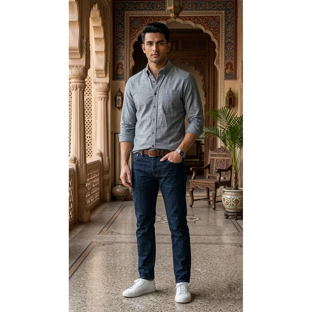 Grey Cotton Regular Fit Button-Down Casual Shirt - Textiles & Apparel by G M Apparels