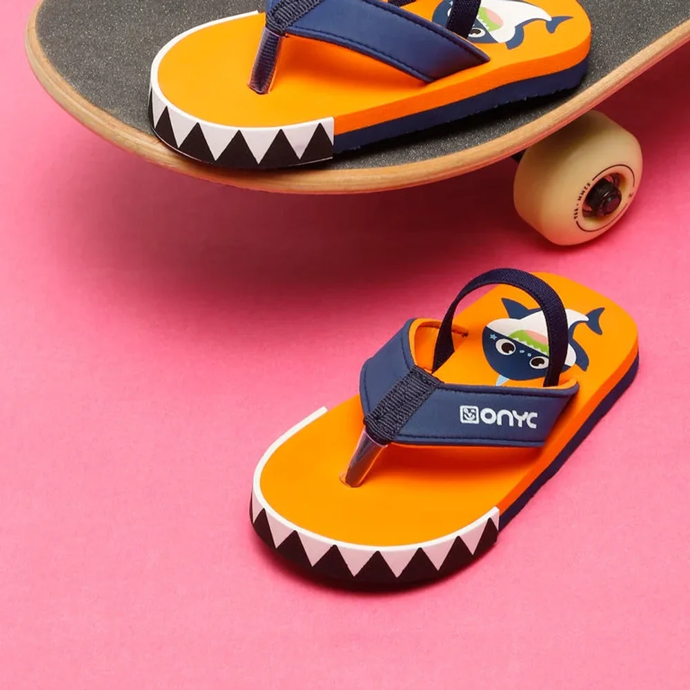 Onyc Unisex Orange Shark Cartoon Flip-Flops With Adjustable Backsupport - Footwear, Bags & Leather Goods by Parmar Brothers